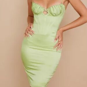 House of CB Nathalia Pistachio Satin Midi Dress
